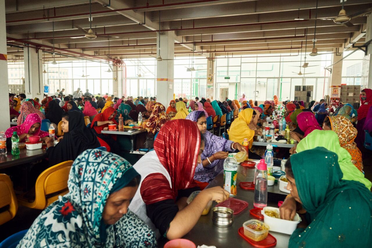 Lunch break in factory in Dhaka, Bangladesh.